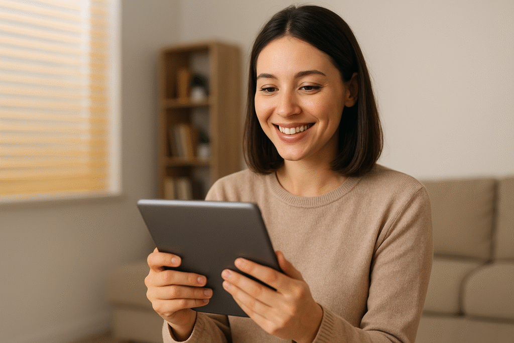 Mulher-sorridente-segurando-um-tablet-1024x683 Como Colocar Seu Dinheiro para Trabalhar por Você