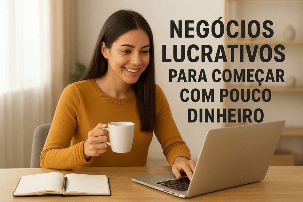Mulher-sorrindo-com-cafe-e-laptop-1024x683 Negócios Lucrativos para Começar com Pouco Dinheiro:
